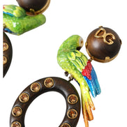 Dolce & Gabbana Multicolor Parrot Wood Brass Crystal Embellished Earrings