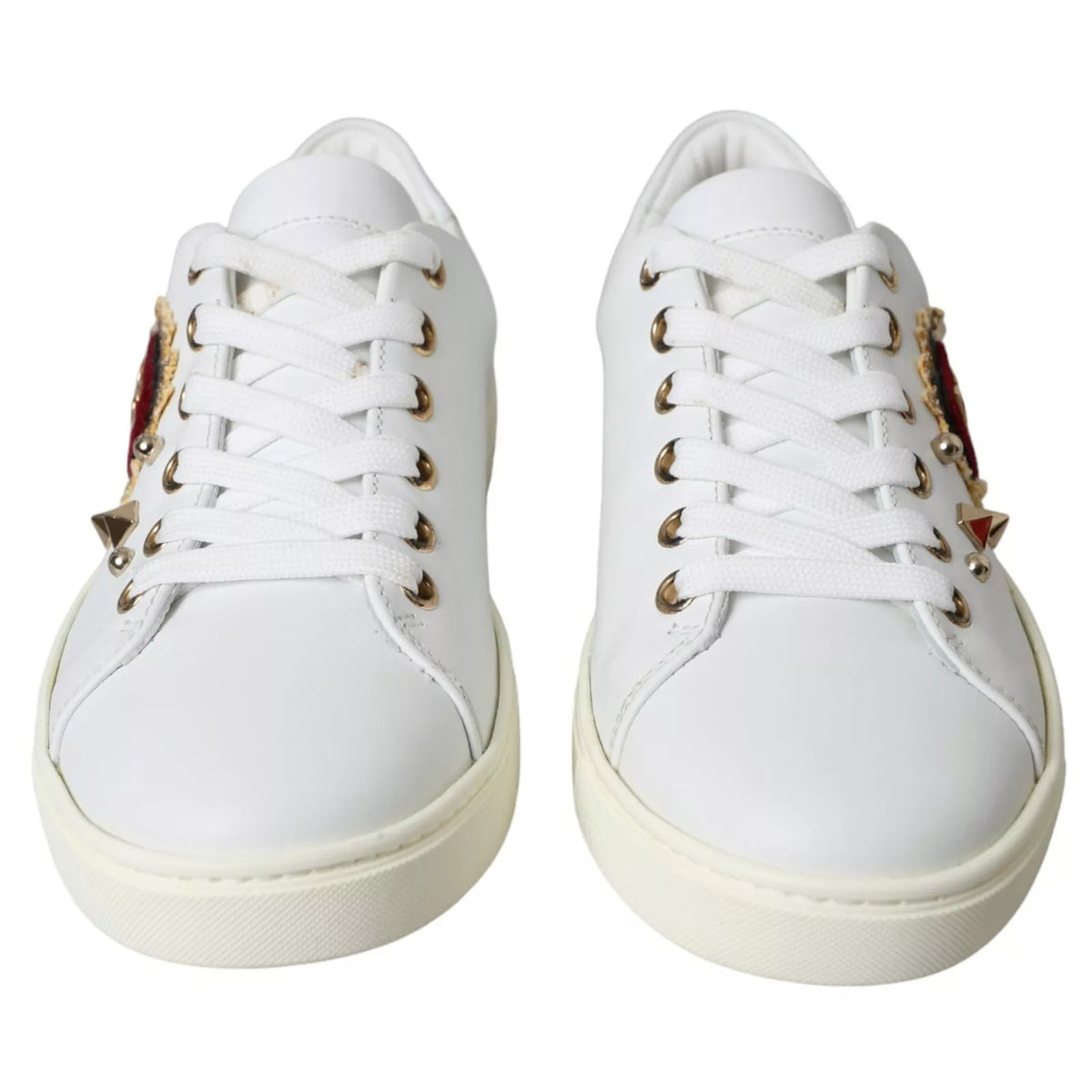 Dolce & Gabbana Λευκά Sneakers από Δέρμα με Χρυσή και Κόκκινη Καρδιά
