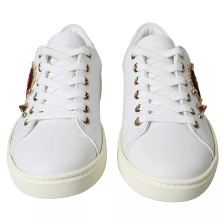 Dolce & Gabbana Λευκά Sneakers από Δέρμα με Χρυσή και Κόκκινη Καρδιά