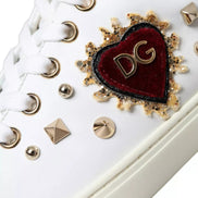 Dolce & Gabbana Λευκά Sneakers από Δέρμα με Χρυσή και Κόκκινη Καρδιά