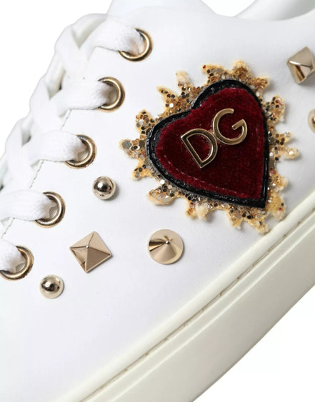 Dolce & Gabbana Λευκά Sneakers από Δέρμα με Χρυσή και Κόκκινη Καρδιά