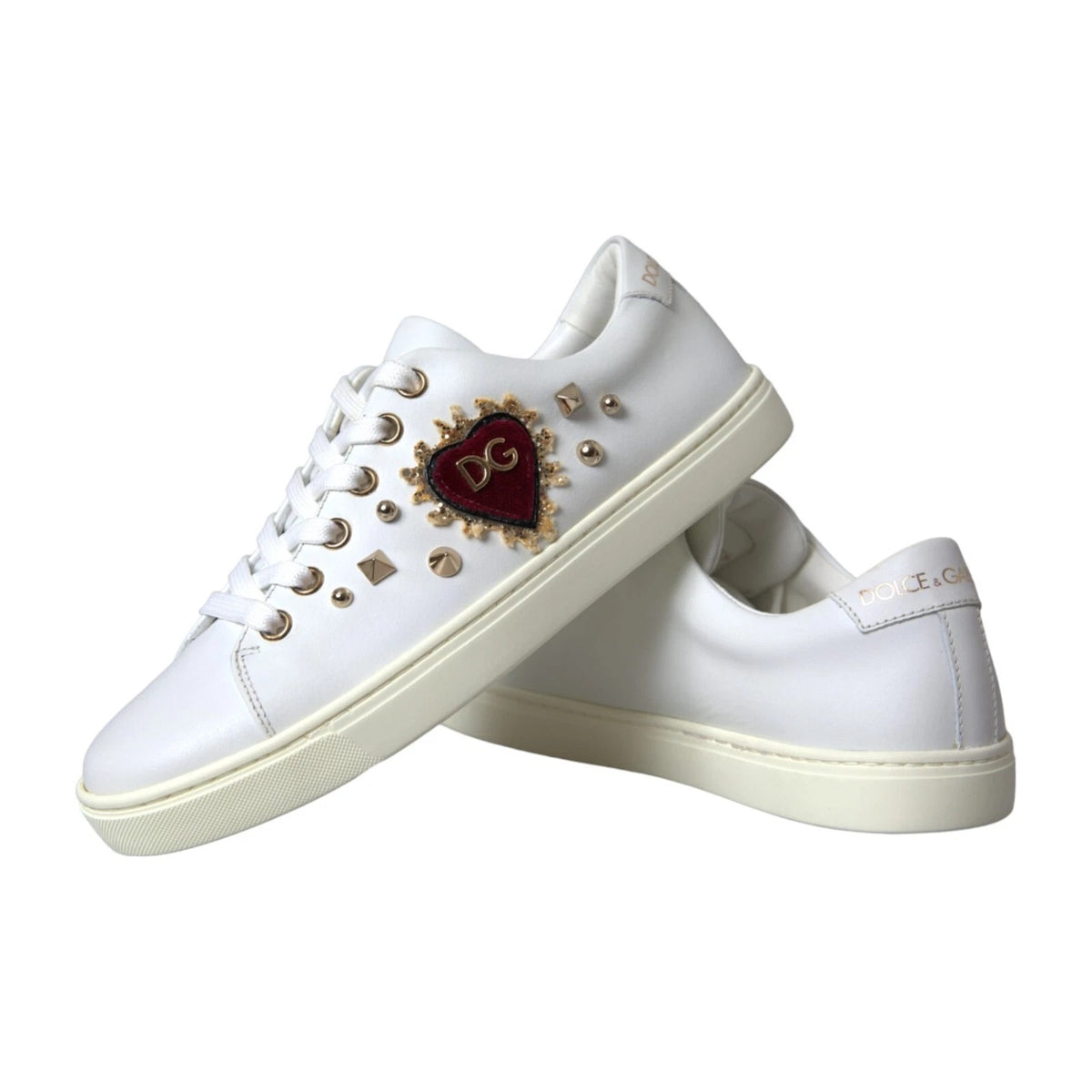 Dolce & Gabbana Λευκά Sneakers από Δέρμα με Χρυσή και Κόκκινη Καρδιά