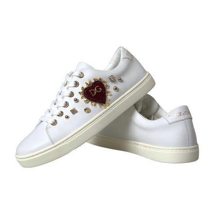 Dolce & Gabbana Λευκά Sneakers από Δέρμα με Χρυσή και Κόκκινη Καρδιά