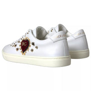 Dolce & Gabbana Λευκά Sneakers από Δέρμα με Χρυσή και Κόκκινη Καρδιά