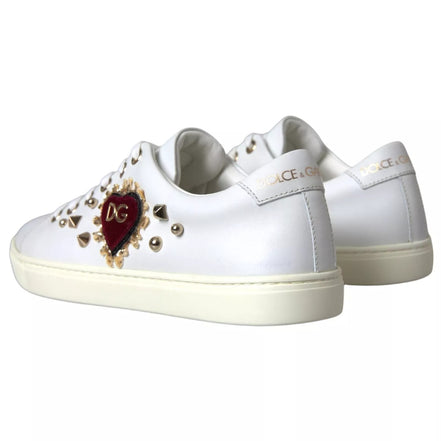Dolce & Gabbana Λευκά Sneakers από Δέρμα με Χρυσή και Κόκκινη Καρδιά