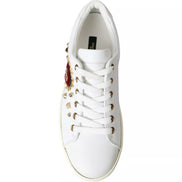 Dolce & Gabbana Λευκά Sneakers από Δέρμα με Χρυσή και Κόκκινη Καρδιά