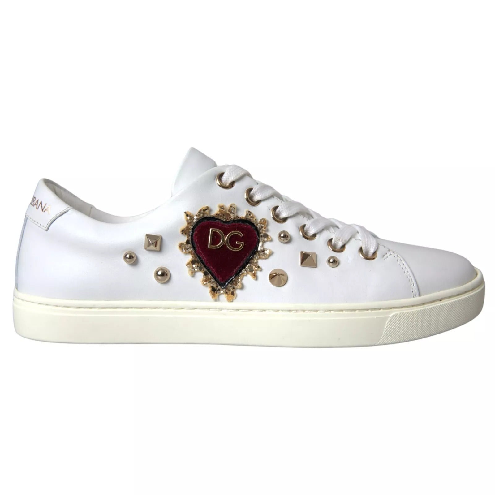 Dolce & Gabbana Λευκά Δερμάτινα Χρυσά Κόκκινη Καρδιά Αθλητικά Παπούτσια
