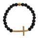 Nialaya Lava Stone Gold Clear CZ Cross 925 Silver Bracelet