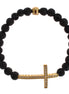 Nialaya Lava Stone Gold Clear CZ Cross 925 Silver Bracelet