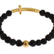 Nialaya Lava Stone Gold Clear CZ Cross 925 Silver Bracelet