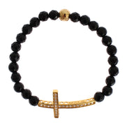 Nialaya Agate Stone Gold CZ Cross 925 Silver Bracelet