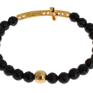 Nialaya Agate Stone Gold CZ Cross 925 Silver Bracelet
