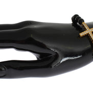 Nialaya Agate Stone Gold CZ Cross 925 Silver Bracelet