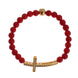 Nialaya Red Coral Gold CZ Cross 925 Silver Bracelet