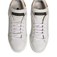 Dolce & Gabbana White Gold Leather Low Top Sneakers Shoes