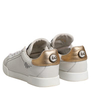 Dolce & Gabbana White Gold Leather Low Top Sneakers Shoes