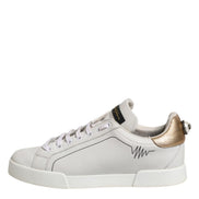 Dolce & Gabbana White Gold Leather Low Top Sneakers Shoes