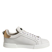 Dolce & Gabbana White Gold Leather Low Top Sneakers Shoes