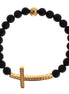 Nialaya Matte Onyx Stone Gold CZ Cross 925 Silver Bracelet