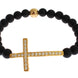 Nialaya Matte Onyx Stone Gold CZ Cross 925 Silver Bracelet