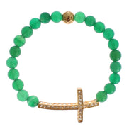 Nialaya Jade Stone Gold CZ Cross 925 Silver Bracelet
