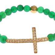 Nialaya Jade Stone Gold CZ Cross 925 Silver Bracelet