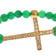 Nialaya Jade Stone Gold CZ Cross 925 Silver Bracelet