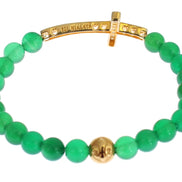Nialaya Jade Stone Gold CZ Cross 925 Silver Bracelet