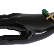 Nialaya Jade Stone Gold CZ Cross 925 Silver Bracelet