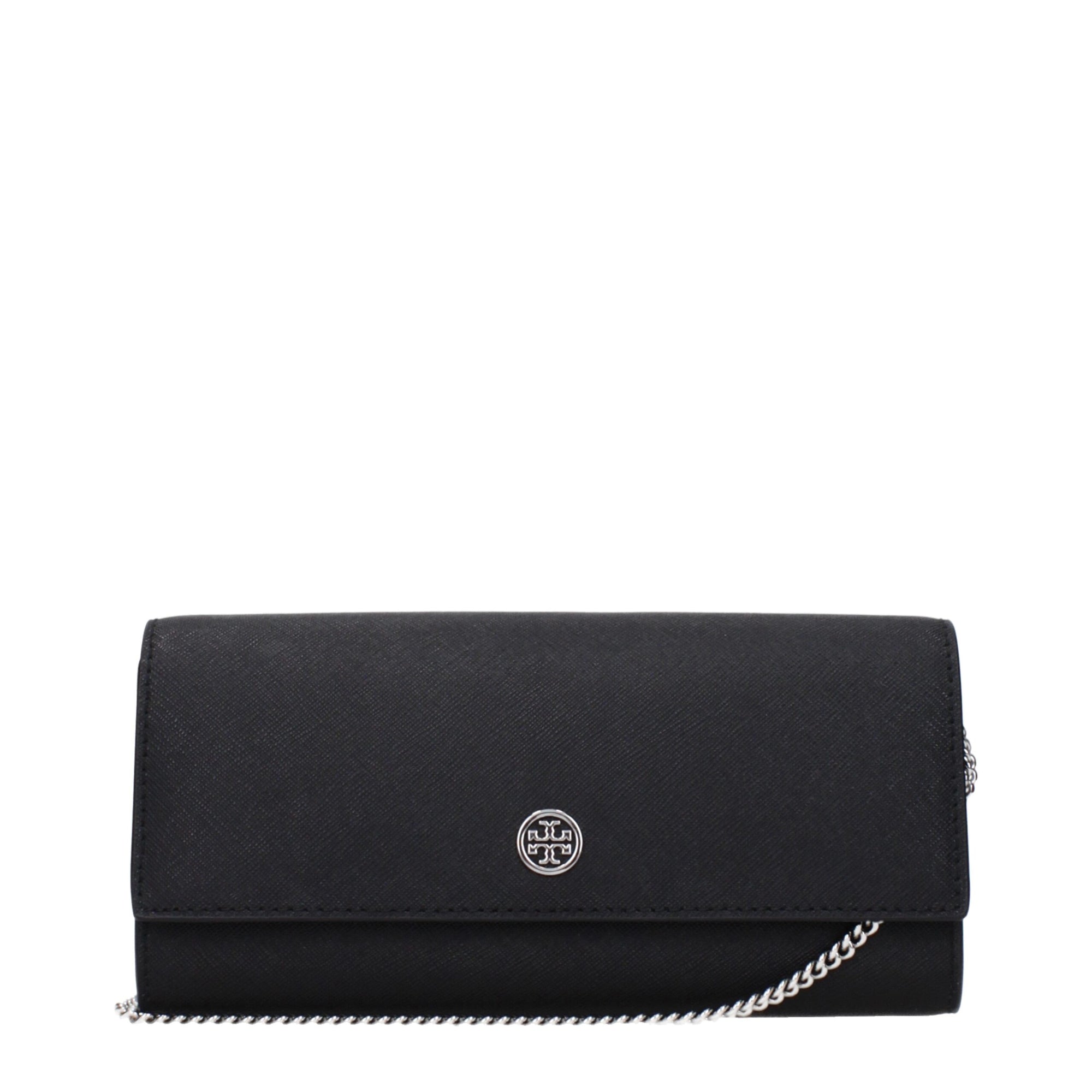 Τσάντα Tory Burch μαύρη clutch από δέρμα