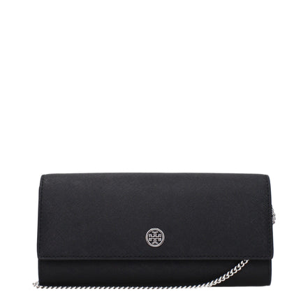 Τσάντα Tory Burch μαύρη clutch από δέρμα