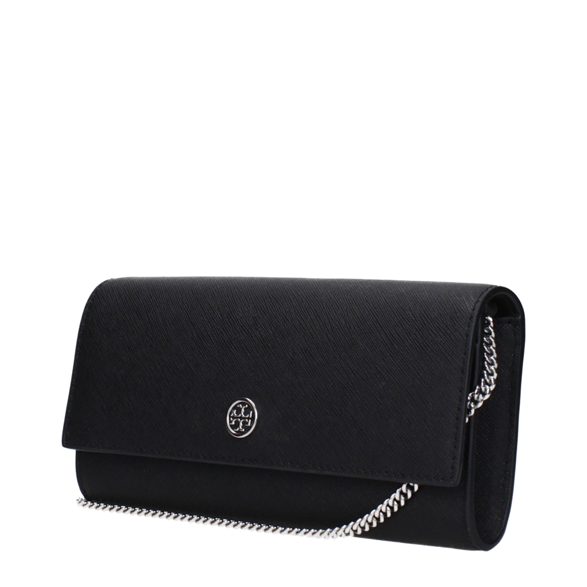 Τσάντα Tory Burch μαύρη clutch από δέρμα
