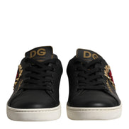 Dolce & Gabbana Black Leather Sacred Heart Sneakers Shoes