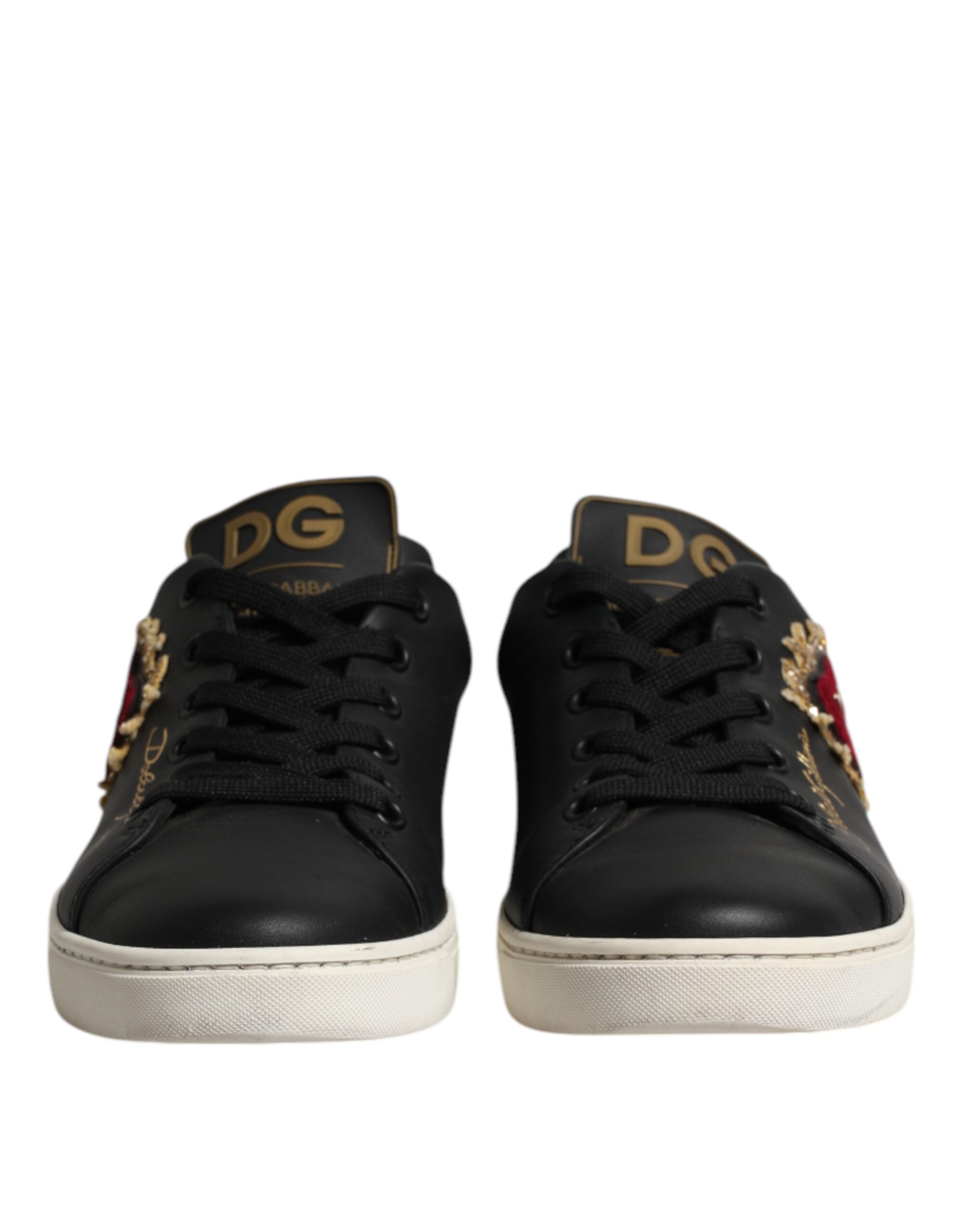 Dolce & Gabbana Μαύρα Δερμάτινα Αθλητικά Παπούτσια Sneakers Ιερή Καρδιά