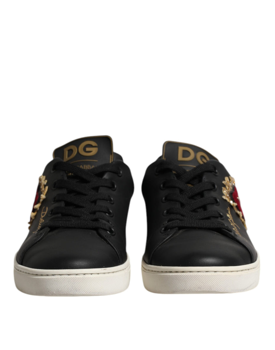Dolce & Gabbana Μαύρα Δερμάτινα Αθλητικά Παπούτσια Sneakers Ιερή Καρδιά