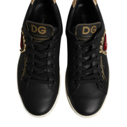 Dolce & Gabbana Black Leather Sacred Heart Sneakers Shoes
