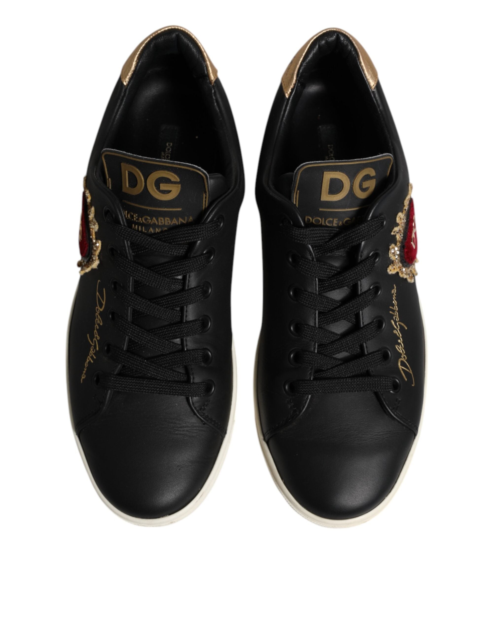 Dolce & Gabbana Μαύρα Δερμάτινα Αθλητικά Παπούτσια Sneakers Ιερή Καρδιά