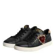 Dolce & Gabbana Black Leather Sacred Heart Sneakers Shoes