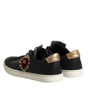Dolce & Gabbana Black Leather Sacred Heart Sneakers Shoes
