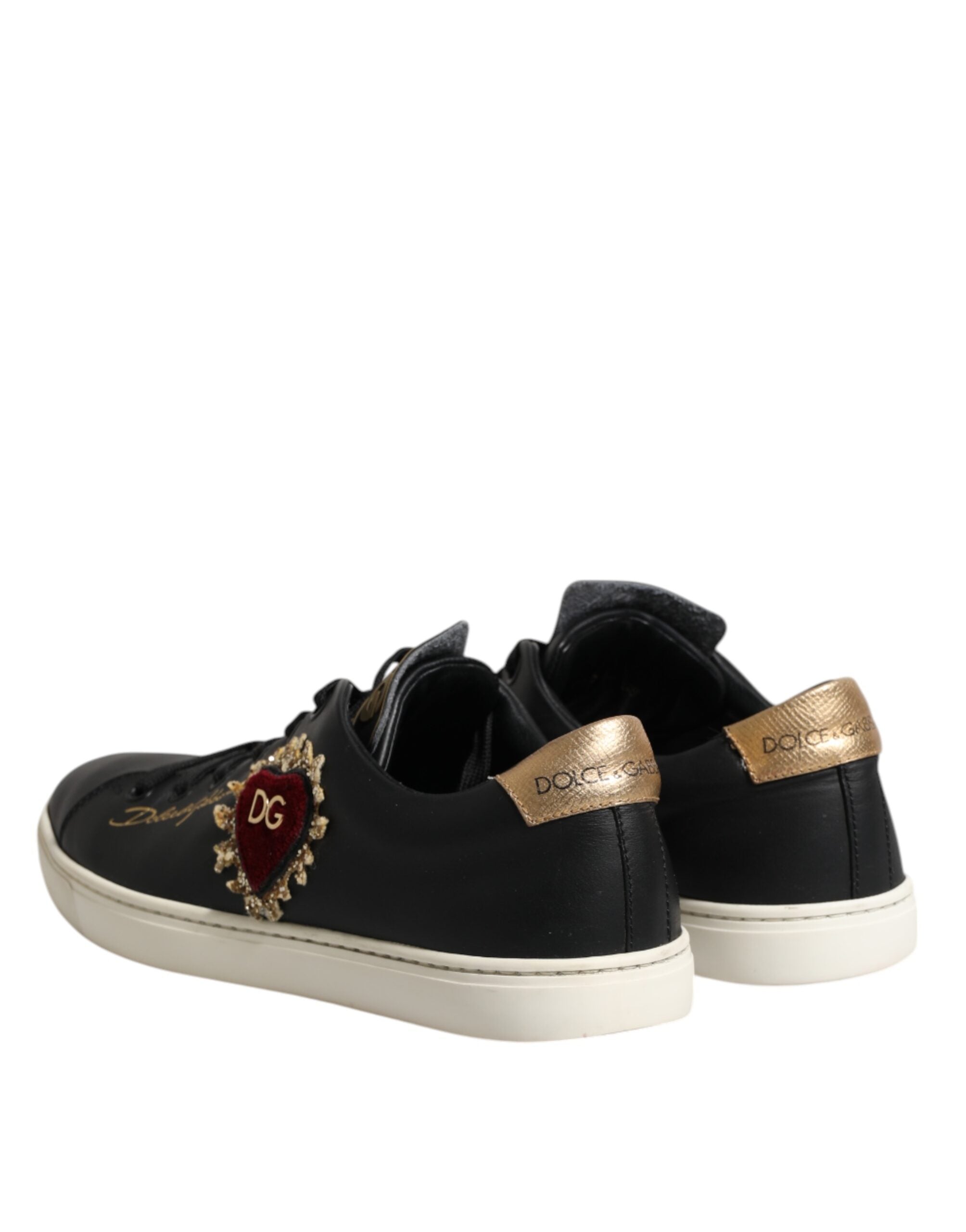 Dolce & Gabbana Μαύρα Δερμάτινα Αθλητικά Παπούτσια Sneakers Ιερή Καρδιά