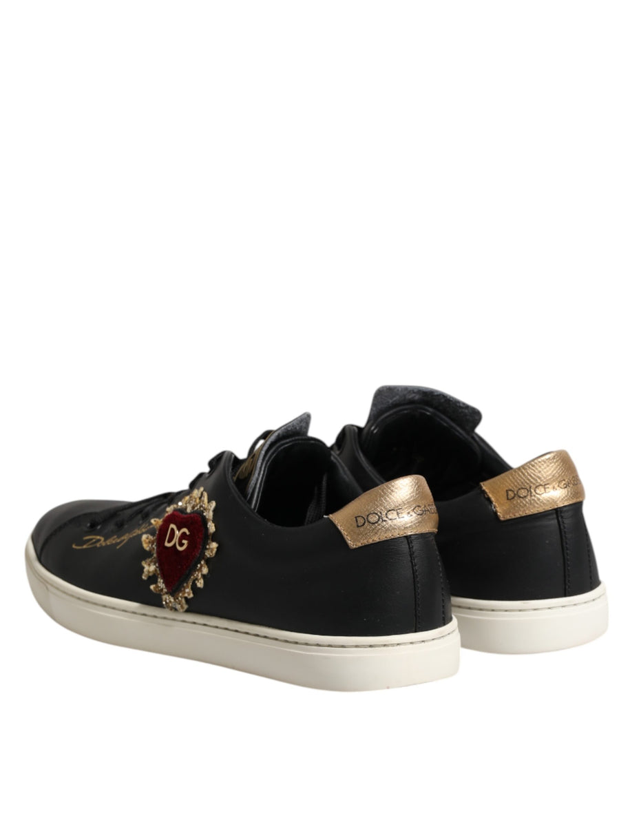 Dolce & Gabbana Μαύρα Δερμάτινα Αθλητικά Παπούτσια Sneakers Ιερή Καρδιά