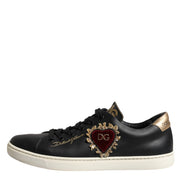 Dolce & Gabbana Black Leather Sacred Heart Sneakers Shoes