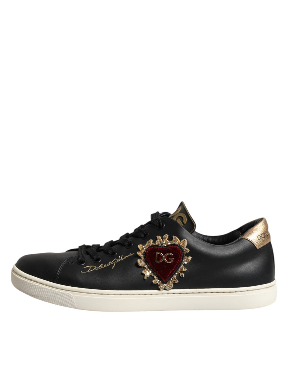 Dolce & Gabbana Μαύρα Δερμάτινα Αθλητικά Παπούτσια Sneakers Ιερή Καρδιά