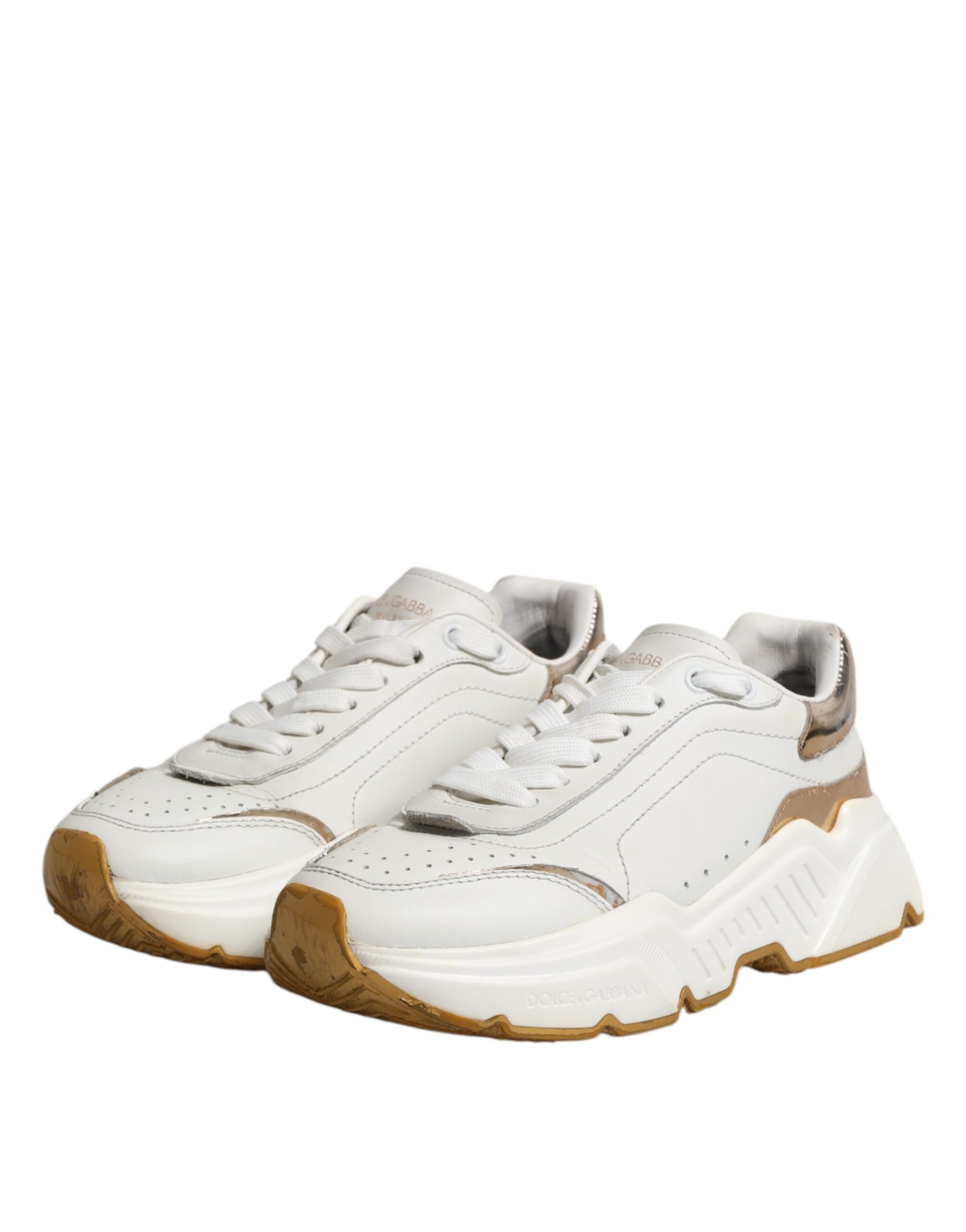 Dolce & Gabbana White Gold Daymaster Low Top Sneakers Shoes