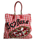 Dolce & Gabbana Red I Love Pizza Rhinestone Embellished Tote Bag