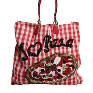 Dolce & Gabbana Red I Love Pizza Rhinestone Embellished Tote Bag