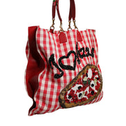 Dolce & Gabbana Red I Love Pizza Rhinestone Embellished Tote Bag