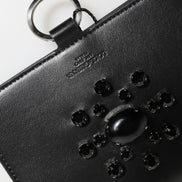 Dolce & Gabbana Black Leather Crystal Embellished Card Holder Wallet