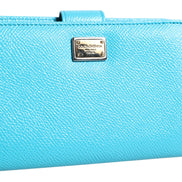 Dolce & Gabbana Light Blue Leather Bifold Continental Clutch Wallet