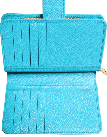 Dolce & Gabbana Light Blue Leather Bifold Continental Clutch Wallet
